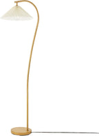 Globe Electric Novogratz x 61000043 Novogratz x Globe 62" Floor Lamp, Faux Wood Finish, White Pleated Fabric Shade, Pivot Joint on Shade, in -Line On/Off Foot Switch, Black Cord, Reading Lamp - Grand Goldman