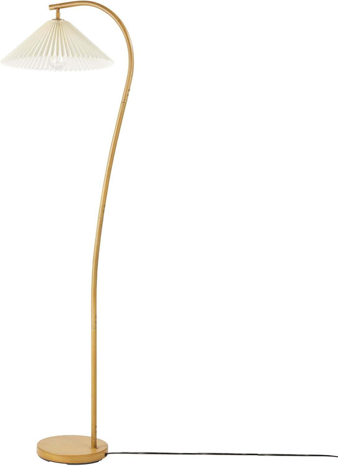 Globe Electric Novogratz x 61000043 Novogratz x Globe 62" Floor Lamp, Faux Wood Finish, White Pleated Fabric Shade, Pivot Joint on Shade, in -Line On/Off Foot Switch, Black Cord, Reading Lamp - Grand Goldman