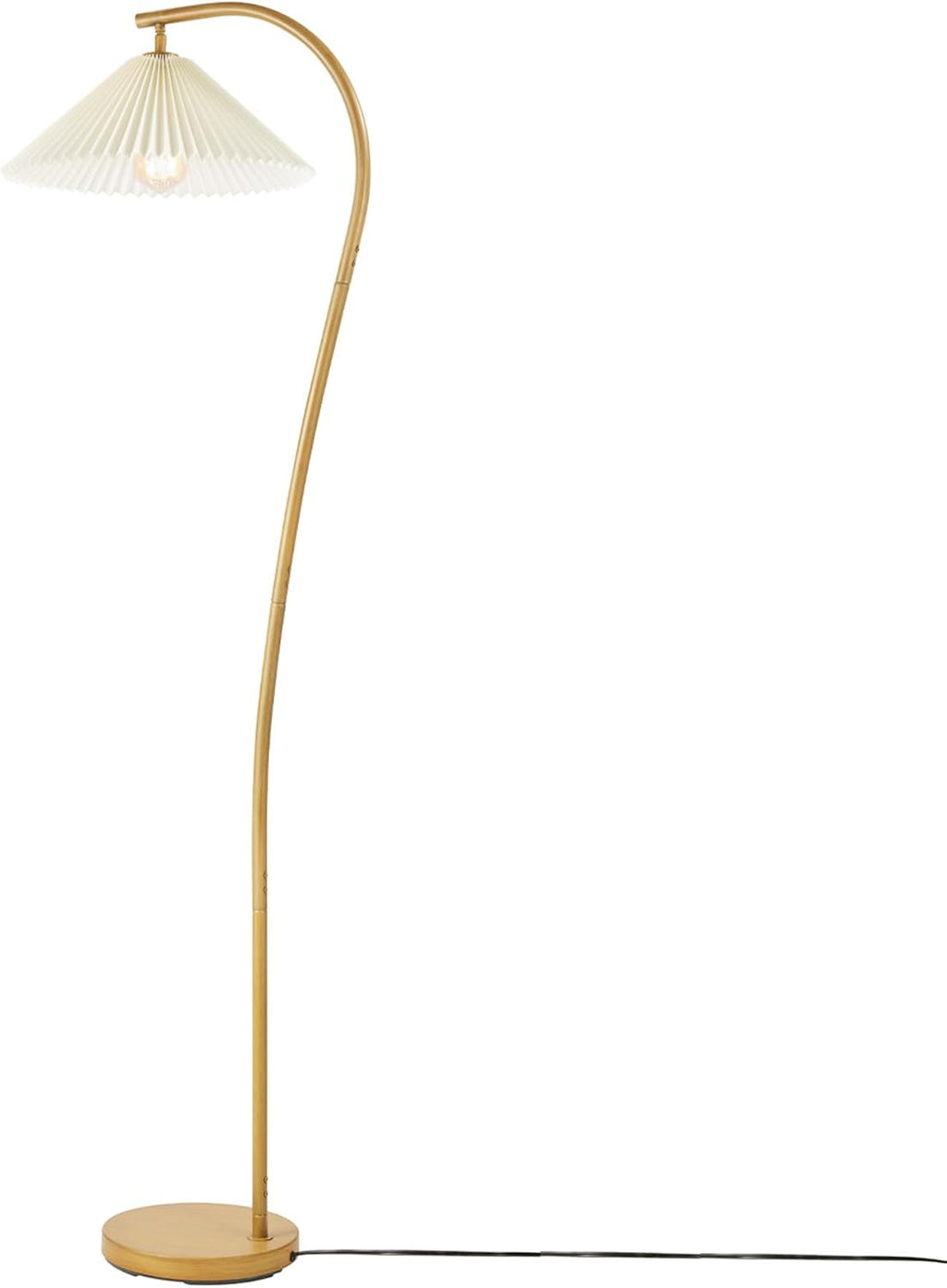 Globe Electric Novogratz x 61000043 Novogratz x Globe 62" Floor Lamp, Faux Wood Finish, White Pleated Fabric Shade, Pivot Joint on Shade, in -Line On/Off Foot Switch, Black Cord, Reading Lamp - Grand Goldman