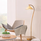 Globe Electric Novogratz x 61000043 Novogratz x Globe 62" Floor Lamp, Faux Wood Finish, White Pleated Fabric Shade, Pivot Joint on Shade, in -Line On/Off Foot Switch, Black Cord, Reading Lamp - Grand Goldman