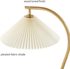 Globe Electric Novogratz x 61000043 Novogratz x Globe 62" Floor Lamp, Faux Wood Finish, White Pleated Fabric Shade, Pivot Joint on Shade, in -Line On/Off Foot Switch, Black Cord, Reading Lamp - Grand Goldman