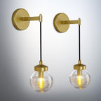 Globe Wall Sconce Gold,Carved Striped Glass Bathroom Sconces Rope Wall Light Bedside Vanity Lighting Fixtures Hardwired Indoor Wall Lamp Modern Wall Sconces for Living Room Bedroom Hallway (2-Pack ) - Grand Goldman