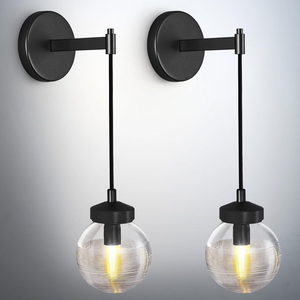 Globe Wall Sconce Gold,Carved Striped Glass Bathroom Sconces Rope Wall Light Bedside Vanity Lighting Fixtures Hardwired Indoor Wall Lamp Modern Wall Sconces for Living Room Bedroom Hallway (2-Pack ) - Grand Goldman