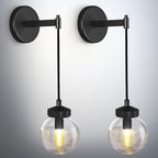 Globe Wall Sconce Gold,Carved Striped Glass Bathroom Sconces Rope Wall Light Bedside Vanity Lighting Fixtures Hardwired Indoor Wall Lamp Modern Wall Sconces for Living Room Bedroom Hallway (2-Pack ) - Grand Goldman