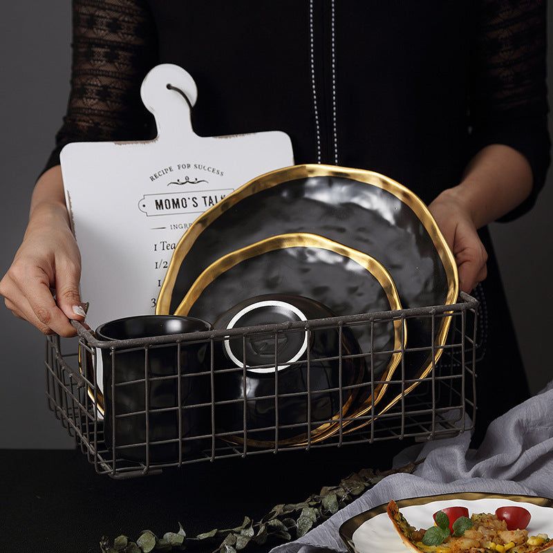 Gold Nordic Dish Plate Household White Ceramic Tableware Set - Grand Goldman