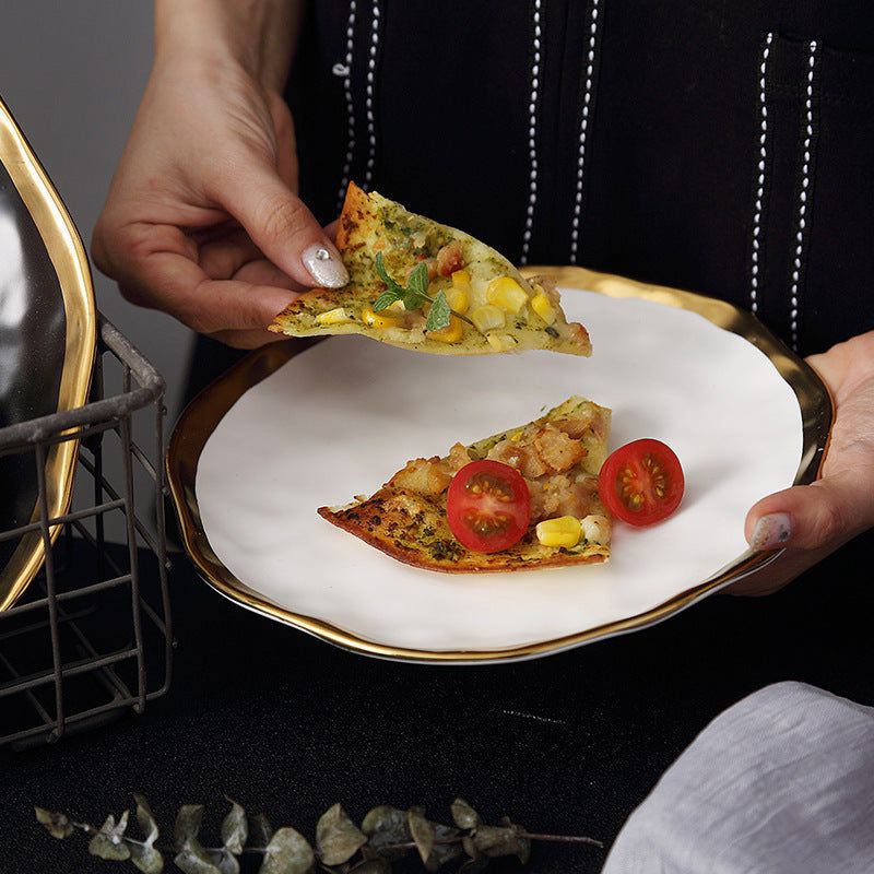 Gold Nordic Dish Plate Household White Ceramic Tableware Set - Grand Goldman