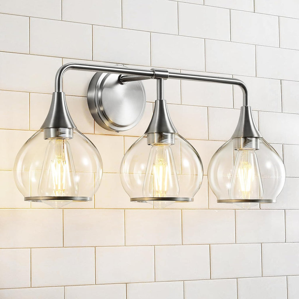 Gold Bathroom Vanity Light 3-Lights Bathroom Light Fixtures Over Mirror with Clear Glass Shade 22.4 inch Wall Sconce Lighting Bath(Exclude E26 Bulb) - Grand Goldman