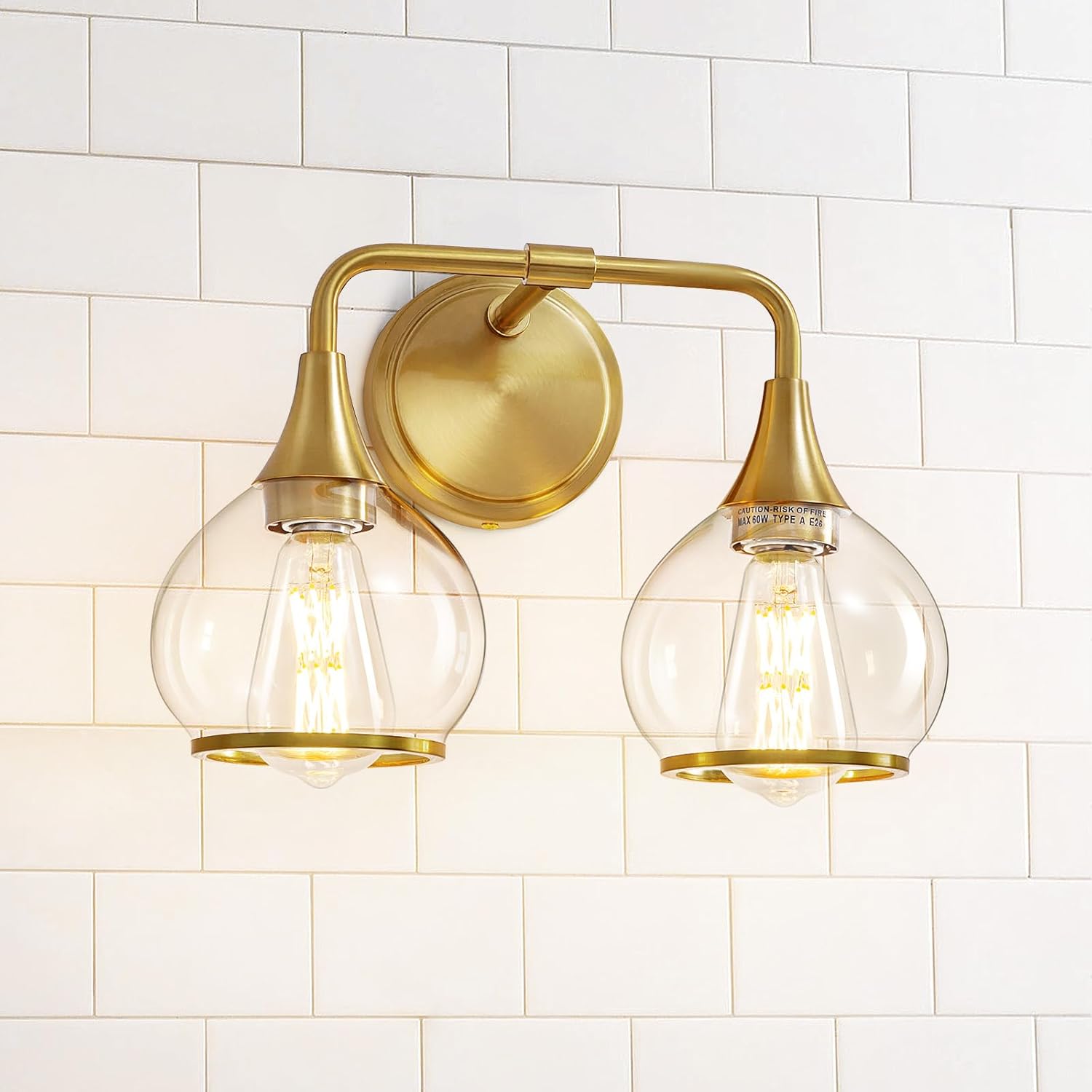 Gold Bathroom Vanity Light 3-Lights Bathroom Light Fixtures Over Mirror with Clear Glass Shade 22.4 inch Wall Sconce Lighting Bath(Exclude E26 Bulb) - Grand Goldman