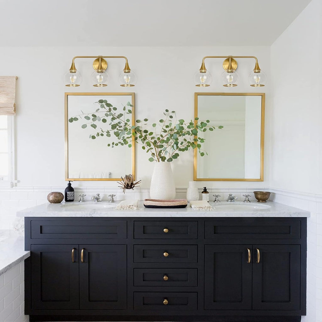 Gold Bathroom Vanity Light 3-Lights Bathroom Light Fixtures Over Mirror with Clear Glass Shade 22.4 inch Wall Sconce Lighting Bath(Exclude E26 Bulb) - Grand Goldman