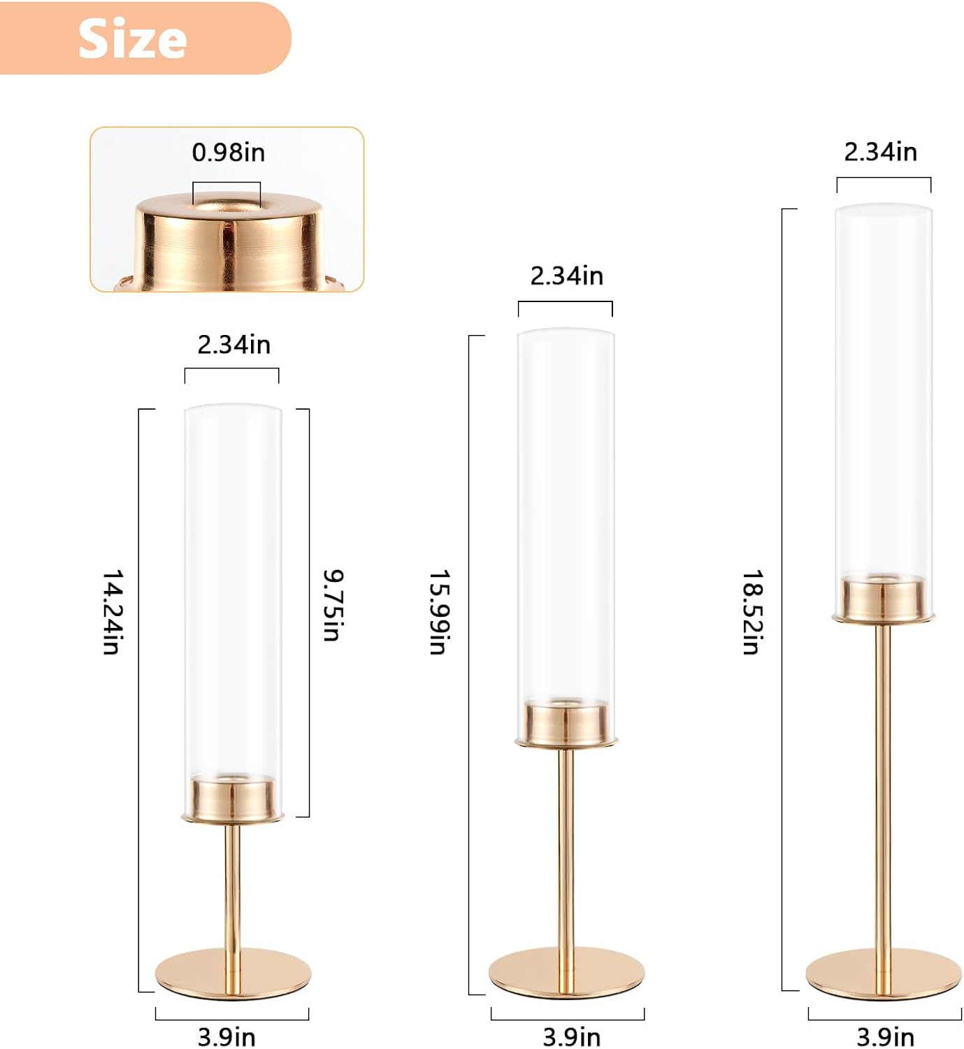 Gold Candle Holders Set of 6 for Glass Taper Candle Holders,Hurricane Candlestick Holder for Home Decor, Wedding, Dinning, Party Decorative, Anniversary (6,Gold) - Grand Goldman