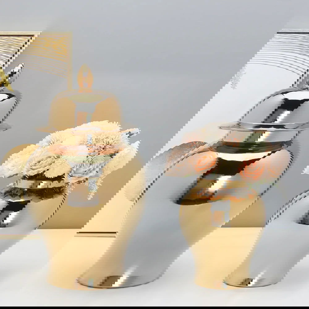 Gold Ceramic Vase, Ginger Jar, Tea Jar with Cover, Home Decoration, Living Room Table Storage Jar, Chinese Porcelain Crafts - Grand Goldman