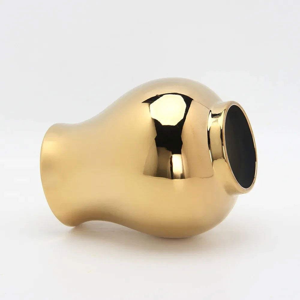 Gold Ceramic Vase, Ginger Jar, Tea Jar with Cover, Home Decoration, Living Room Table Storage Jar, Chinese Porcelain Crafts - Grand Goldman