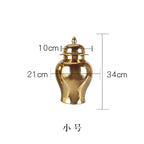 Gold Ceramic Vase, Ginger Jar, Tea Jar with Cover, Home Decoration, Living Room Table Storage Jar, Chinese Porcelain Crafts - Grand Goldman