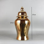 Gold Ceramic Vase, Ginger Jar, Tea Jar with Cover, Home Decoration, Living Room Table Storage Jar, Chinese Porcelain Crafts - Grand Goldman