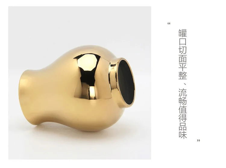 Gold Ceramic Vase, Ginger Jar, Tea Jar with Cover, Home Decoration, Living Room Table Storage Jar, Chinese Porcelain Crafts - Grand Goldman