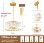 Gold Crystal Chandelier, Modern Semi Flush Mount Chandelier 3-Lights Ceiling Lighting Fixtures, Round Kitchen Ceiling Hanging Pendant Light for Bedroom Entryway Foyer Dining Room, 11.8 Inch - Grand Goldman
