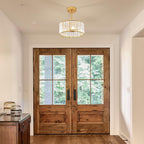 Gold Crystal Chandelier, Modern Semi Flush Mount Chandelier 3-Lights Ceiling Lighting Fixtures, Round Kitchen Ceiling Hanging Pendant Light for Bedroom Entryway Foyer Dining Room, 11.8 Inch - Grand Goldman