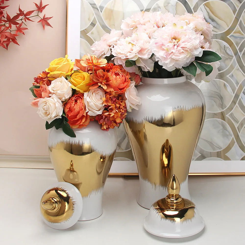 Gold Gradient General Jar Ceramic Ginger Jar Porcelain Crafts Storage Tank Flower Vase Vintage Cans Decorative Accessories - Grand Goldman