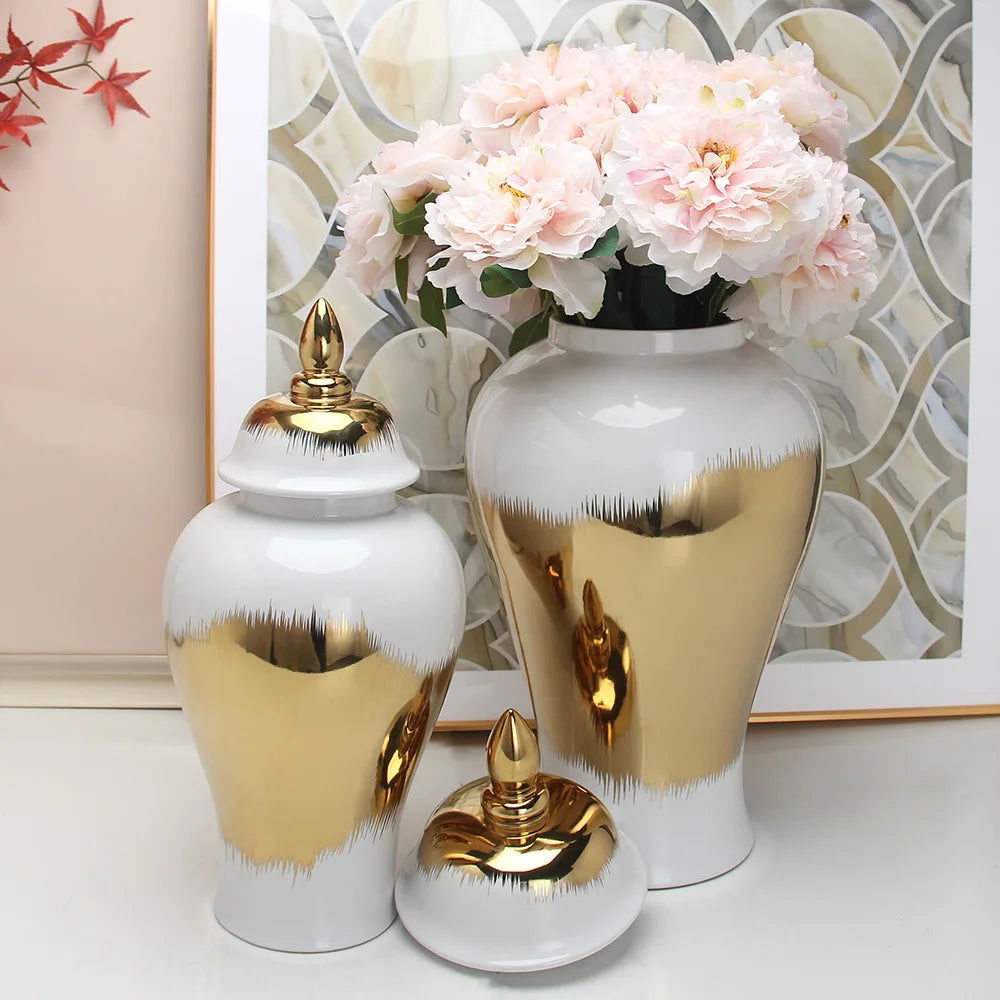 Gold Gradient General Jar Ceramic Ginger Jar Porcelain Crafts Storage Tank Flower Vase Vintage Cans Decorative Accessories - Grand Goldman
