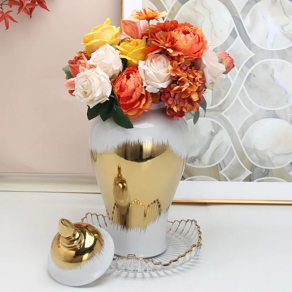 Gold Gradient General Jar Ceramic Ginger Jar Porcelain Crafts Storage Tank Flower Vase Vintage Cans Decorative Accessories - Grand Goldman
