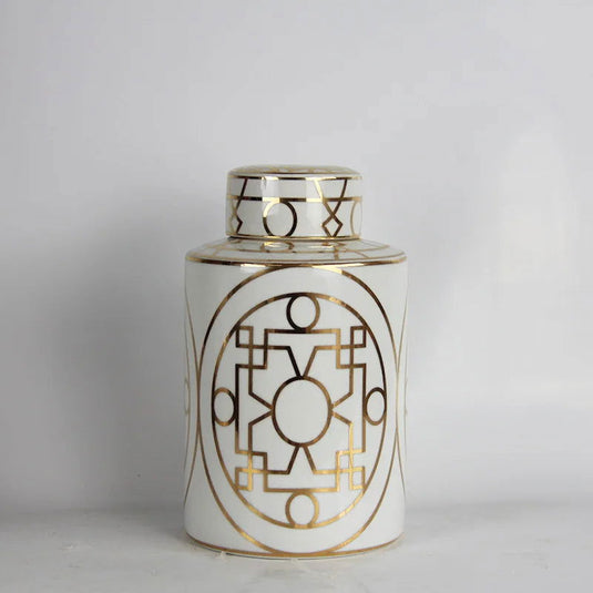 Gold Grain Ceramic Cylinder Tank Airtight Storage Jar General Jar Vase Tissue Box Ceramic Handicraft Ornaments Vintage Bottle - Grand Goldman