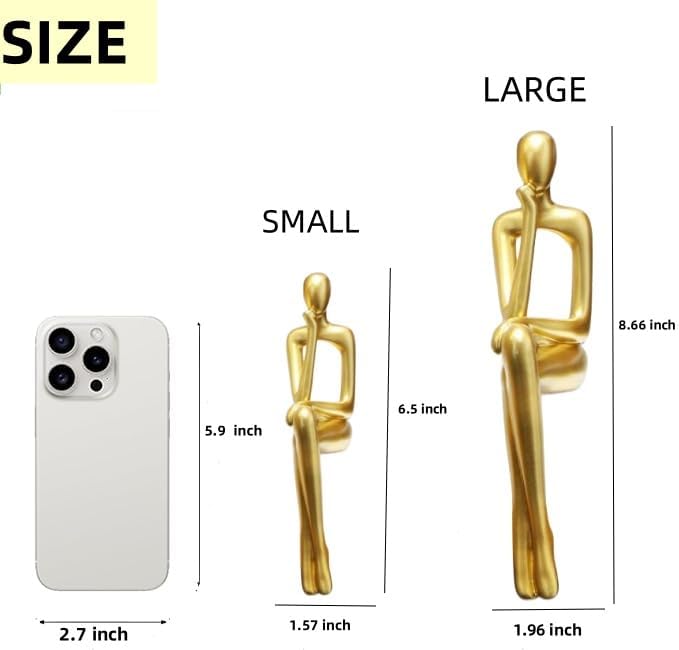 Gold Home Decor Large Thinker Statue Accents, Set of 3 Thinker Sculptures Office Decor Modern Abstract Resin Decoration on Shelf Table Desk for Living Room Office Bedroom - Grand Goldman