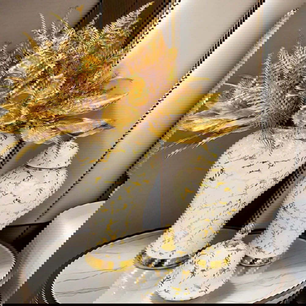 Gold Marble General Jar Porcelain Bottle Ginger Jar Ceramic Storage Tank White Gold Vase Flower Vase Home Decoration Accessories - Grand Goldman