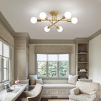 Gold Modern Sputnik Chandelier Ceiling Light Fixtures,6-Lights Industrial Metal Semi Flush Mount Ceiling Light for Bedroom Dining Room Living Room Kitchen Hallway UL Listed - Grand Goldman