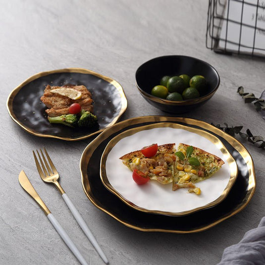 Gold Nordic Dish Plate Household White Ceramic Tableware Set - Grand Goldman