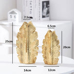 Gold Plated Feather Ceramic Vase Home Decor Creative Design Porcelain Decorative Flower Pot For Wedding Decoration - Grand Goldman