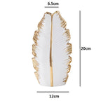Gold Plated Feather Ceramic Vase Home Decor Creative Design Porcelain Decorative Flower Pot For Wedding Decoration - Grand Goldman