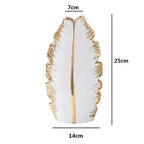 Gold Plated Feather Ceramic Vase Home Decor Creative Design Porcelain Decorative Flower Pot For Wedding Decoration - Grand Goldman