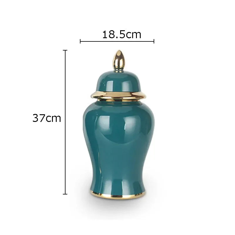 Gold Plated Green Storage Jar High Capacity Ceramic General Jar Desk Decoration Cosmetic Container Decorative Flower Arrangement - Grand Goldman