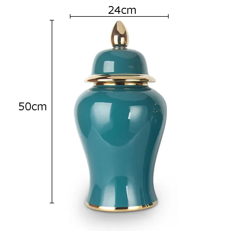 Gold Plated Green Storage Jar High Capacity Ceramic General Jar Desk Decoration Cosmetic Container Decorative Flower Arrangement - Grand Goldman