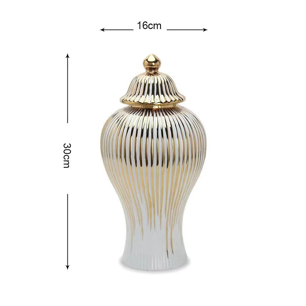 Gold Striped Ceramic Pot General Bottle Ginger Jar Hand-made Ceramic Bottle Porcelain Artifact Vase Storage Tank Home Decoration - Grand Goldman