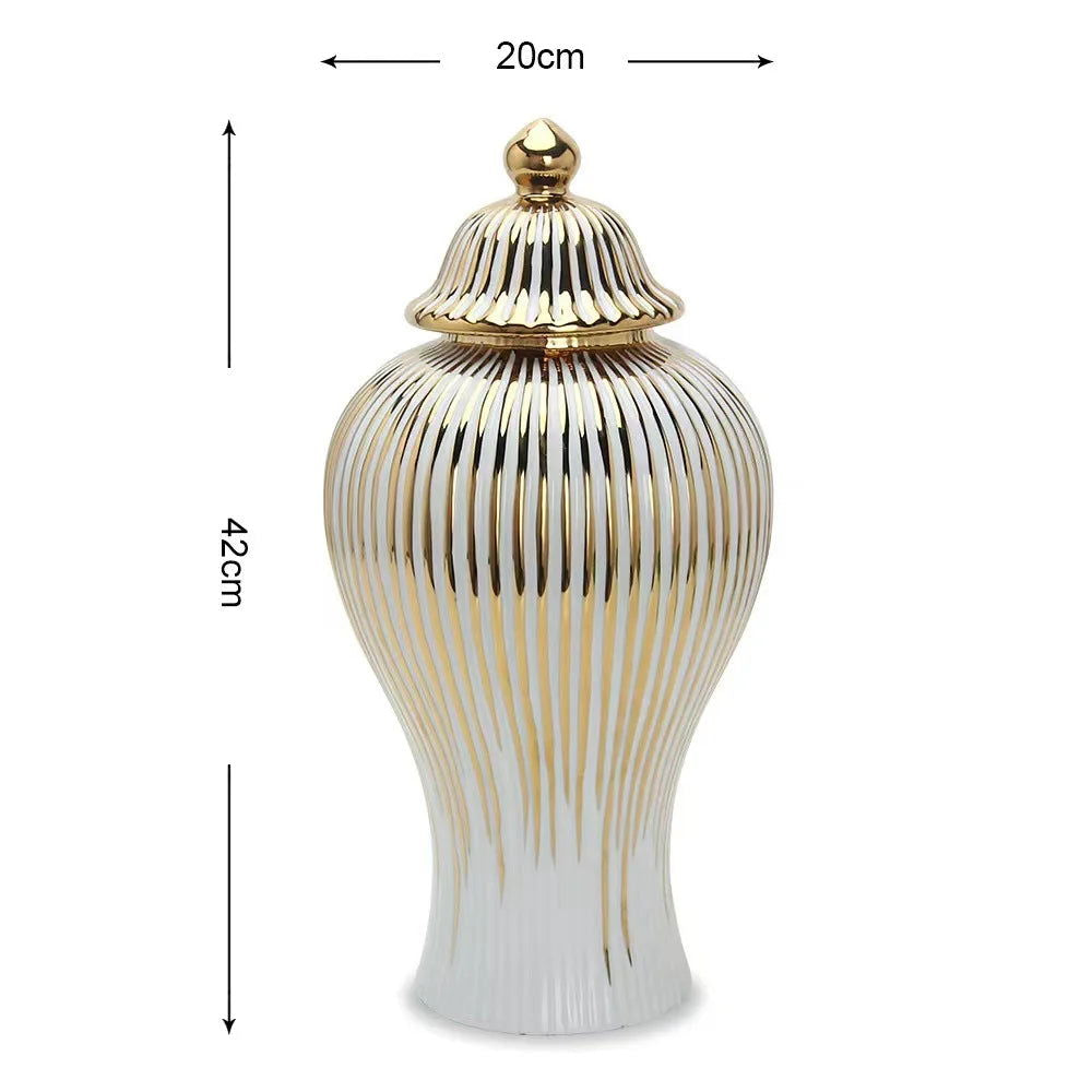 Gold Striped Ceramic Pot General Bottle Ginger Jar Hand-made Ceramic Bottle Porcelain Artifact Vase Storage Tank Home Decoration - Grand Goldman