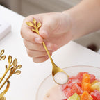Gold Swan Elegant Utensils Set & Holder Fashion Nordic Leaf Fruit Fork Coffee Spoon - Grand Goldman