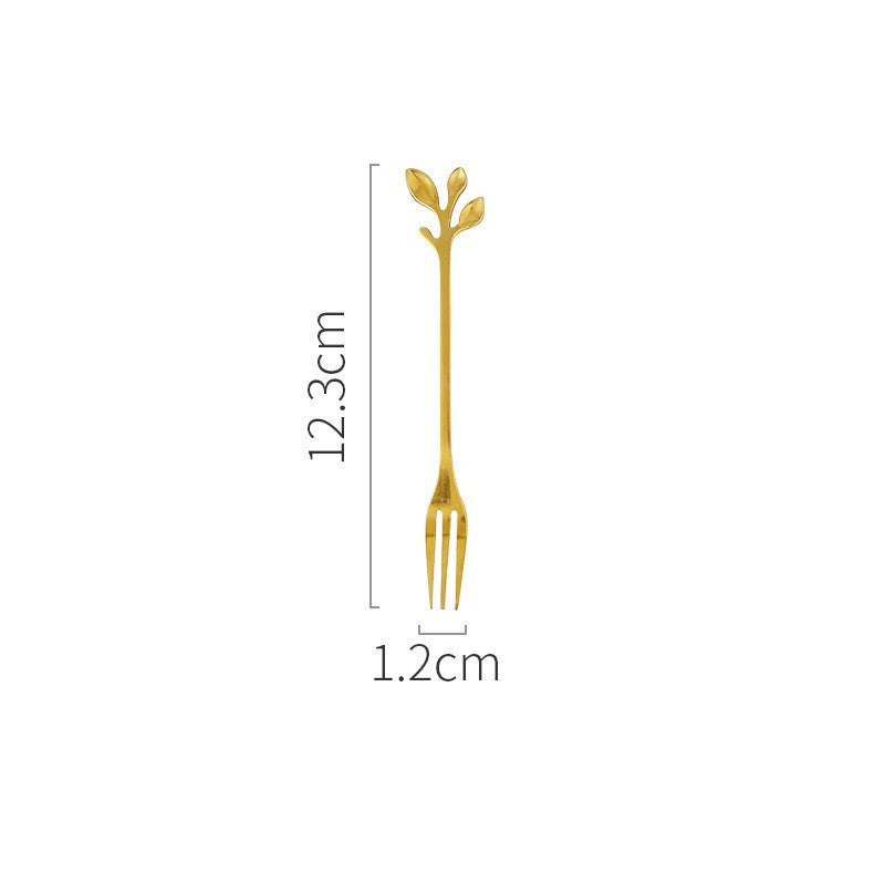 Gold Swan Elegant Utensils Set & Holder Fashion Nordic Leaf Fruit Fork Coffee Spoon - Grand Goldman
