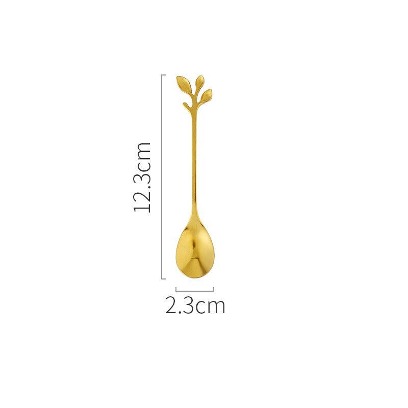 Gold Swan Elegant Utensils Set & Holder Fashion Nordic Leaf Fruit Fork Coffee Spoon - Grand Goldman