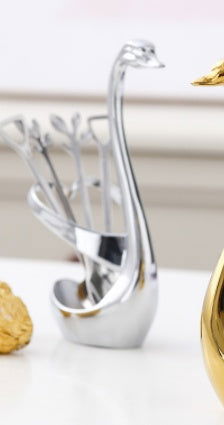 Gold Swan Elegant Utensils Set & Holder Fashion Nordic Leaf Fruit Fork Coffee Spoon - Grand Goldman
