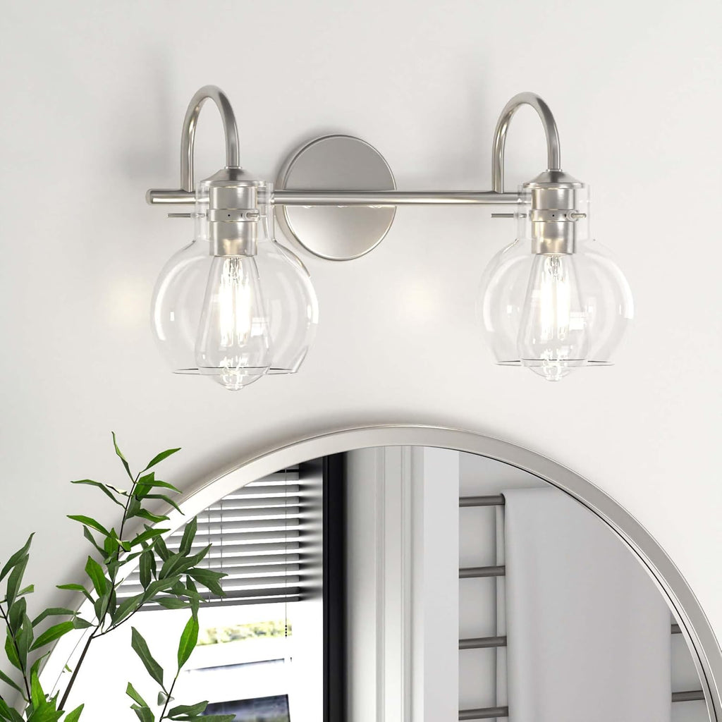 Gold Vanity Light, 3 Light Bathroom Light Fixtures, Modern Bathroom Vanity Lights Fixtures Over Mirror with Clear Globe Glass Shade, Gold Wall Sconces for Bathroom Hallway, E26 Base - Grand Goldman