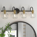 Gold Vanity Light, 3 Light Bathroom Light Fixtures, Modern Bathroom Vanity Lights Fixtures Over Mirror with Clear Globe Glass Shade, Gold Wall Sconces for Bathroom Hallway, E26 Base - Grand Goldman