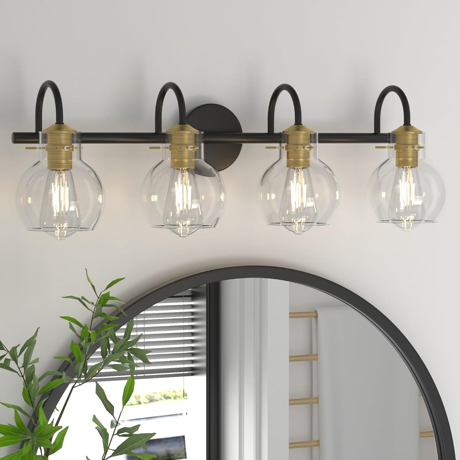 Gold Vanity Light, 3 Light Bathroom Light Fixtures, Modern Bathroom Vanity Lights Fixtures Over Mirror with Clear Globe Glass Shade, Gold Wall Sconces for Bathroom Hallway, E26 Base - Grand Goldman