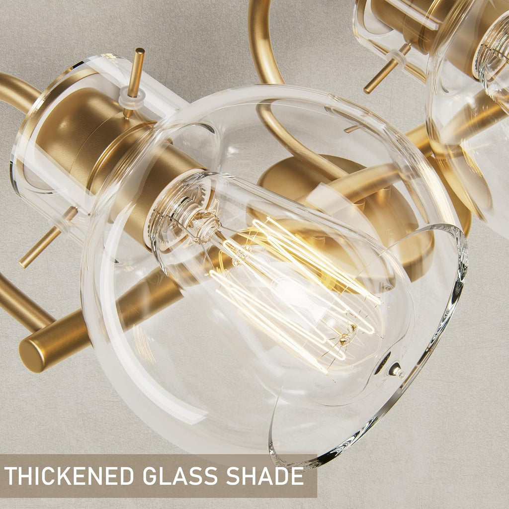 Gold Vanity Light, 3 Light Bathroom Light Fixtures, Modern Bathroom Vanity Lights Fixtures Over Mirror with Clear Globe Glass Shade, Gold Wall Sconces for Bathroom Hallway, E26 Base - Grand Goldman