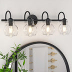 Gold Vanity Light, 3 Light Bathroom Light Fixtures, Modern Bathroom Vanity Lights Fixtures Over Mirror with Clear Globe Glass Shade, Gold Wall Sconces for Bathroom Hallway, E26 Base - Grand Goldman