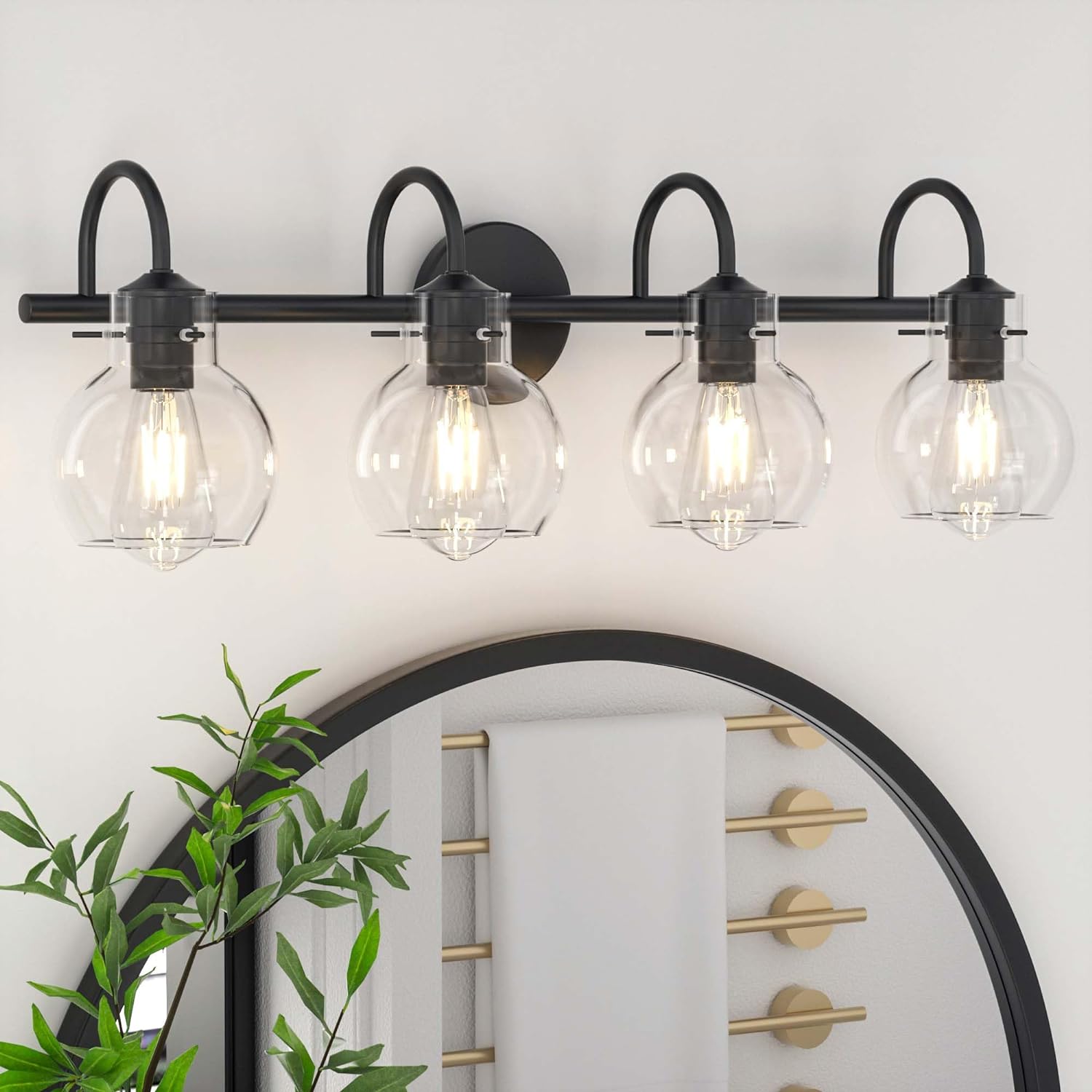 Gold Vanity Light, 3 Light Bathroom Light Fixtures, Modern Bathroom Vanity Lights Fixtures Over Mirror with Clear Globe Glass Shade, Gold Wall Sconces for Bathroom Hallway, E26 Base - Grand Goldman