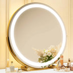 Gold Vanity Mirror, 12 Inch Makeup Mirror with Lights, Large Lighted Vanity Mirror, Light Up Mirror with Smart Touch 3 Colors Dimmable, Tabletop Mirror, 360° Rotation - Grand Goldman