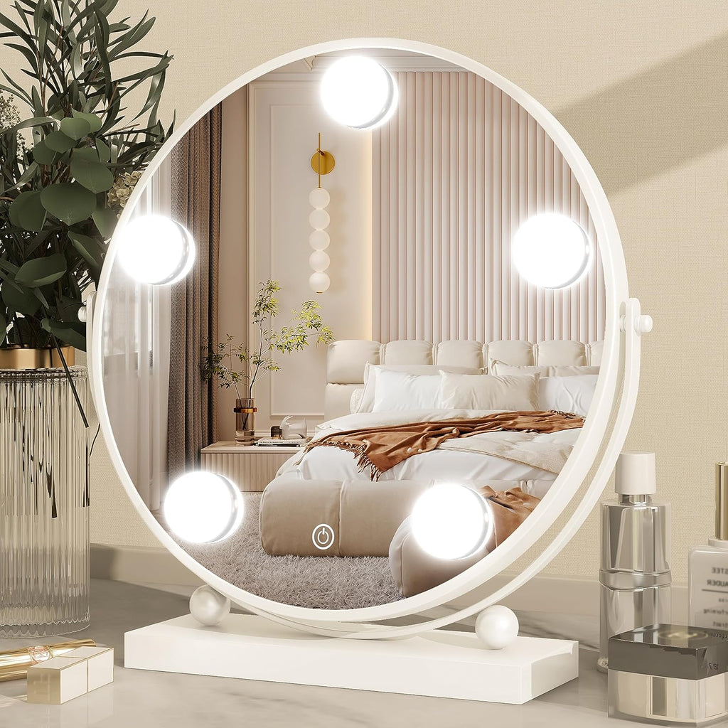 Gold Vanity Mirror, 12 Inch Makeup Mirror with Lights, Large Lighted Vanity Mirror, Light Up Mirror with Smart Touch 3 Colors Dimmable, Tabletop Mirror, 360° Rotation - Grand Goldman