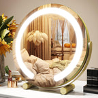 Gold Vanity Mirror, 12 Inch Makeup Mirror with Lights, Large Lighted Vanity Mirror, Light Up Mirror with Smart Touch 3 Colors Dimmable, Tabletop Mirror, 360° Rotation - Grand Goldman