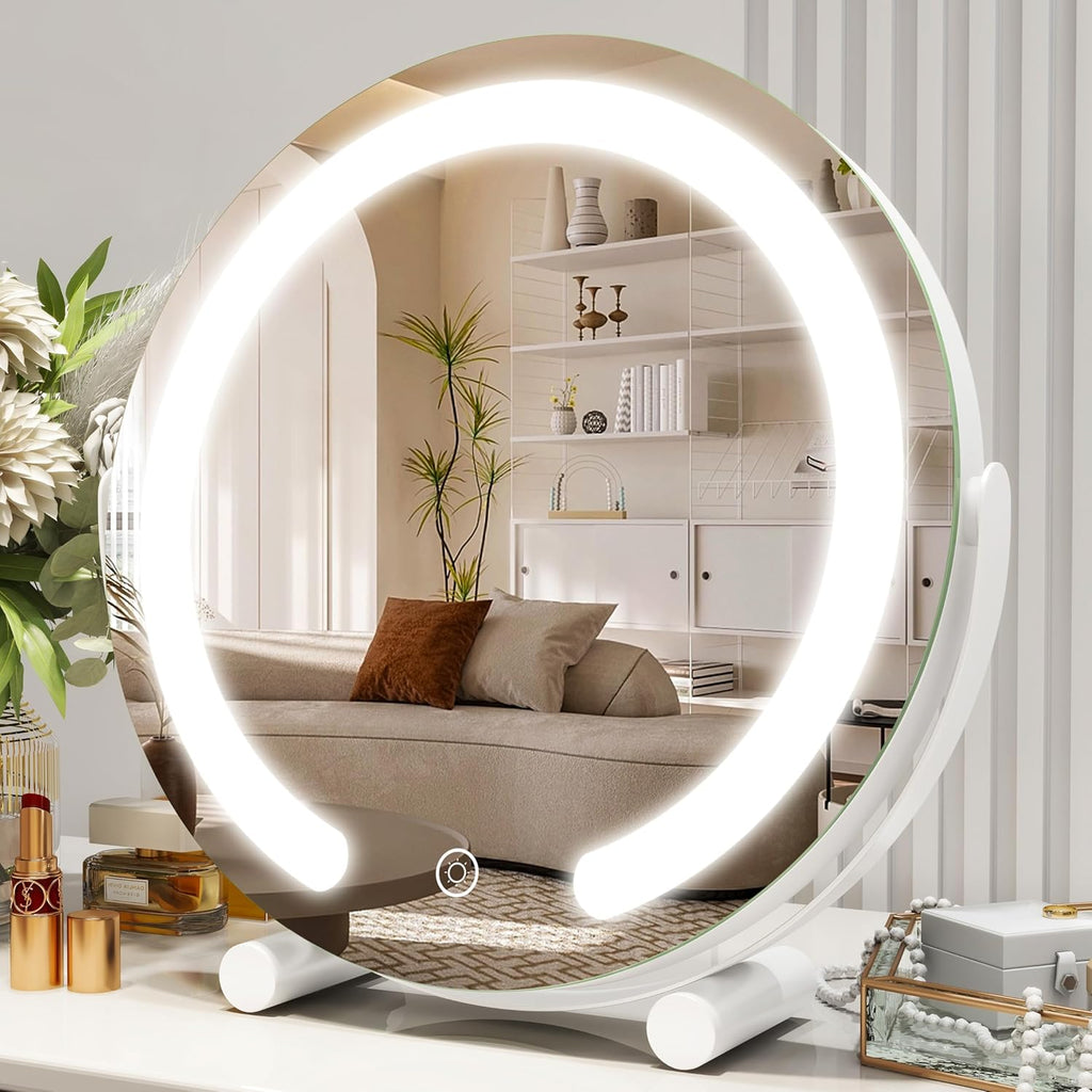 Gold Vanity Mirror, 12 Inch Makeup Mirror with Lights, Large Lighted Vanity Mirror, Light Up Mirror with Smart Touch 3 Colors Dimmable, Tabletop Mirror, 360° Rotation - Grand Goldman